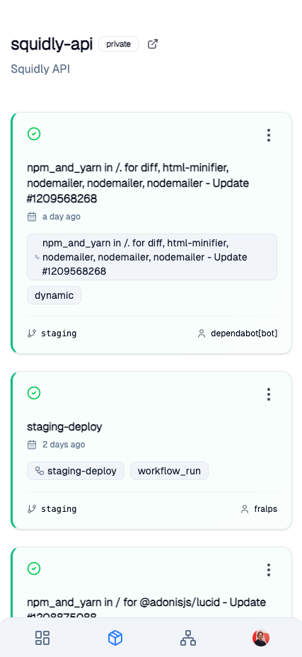 Mobile workflow runs list