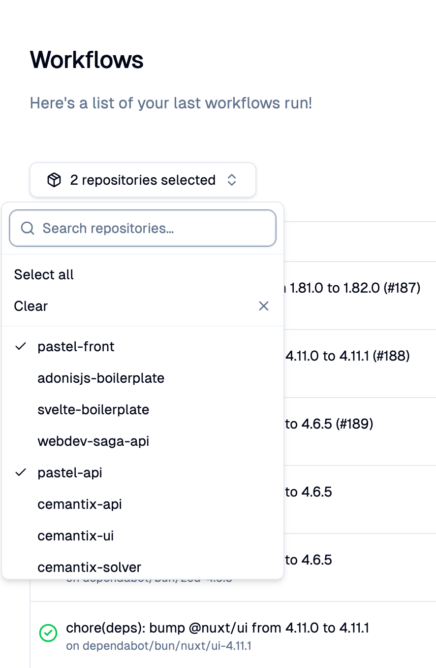 Repository filter for workflow runs