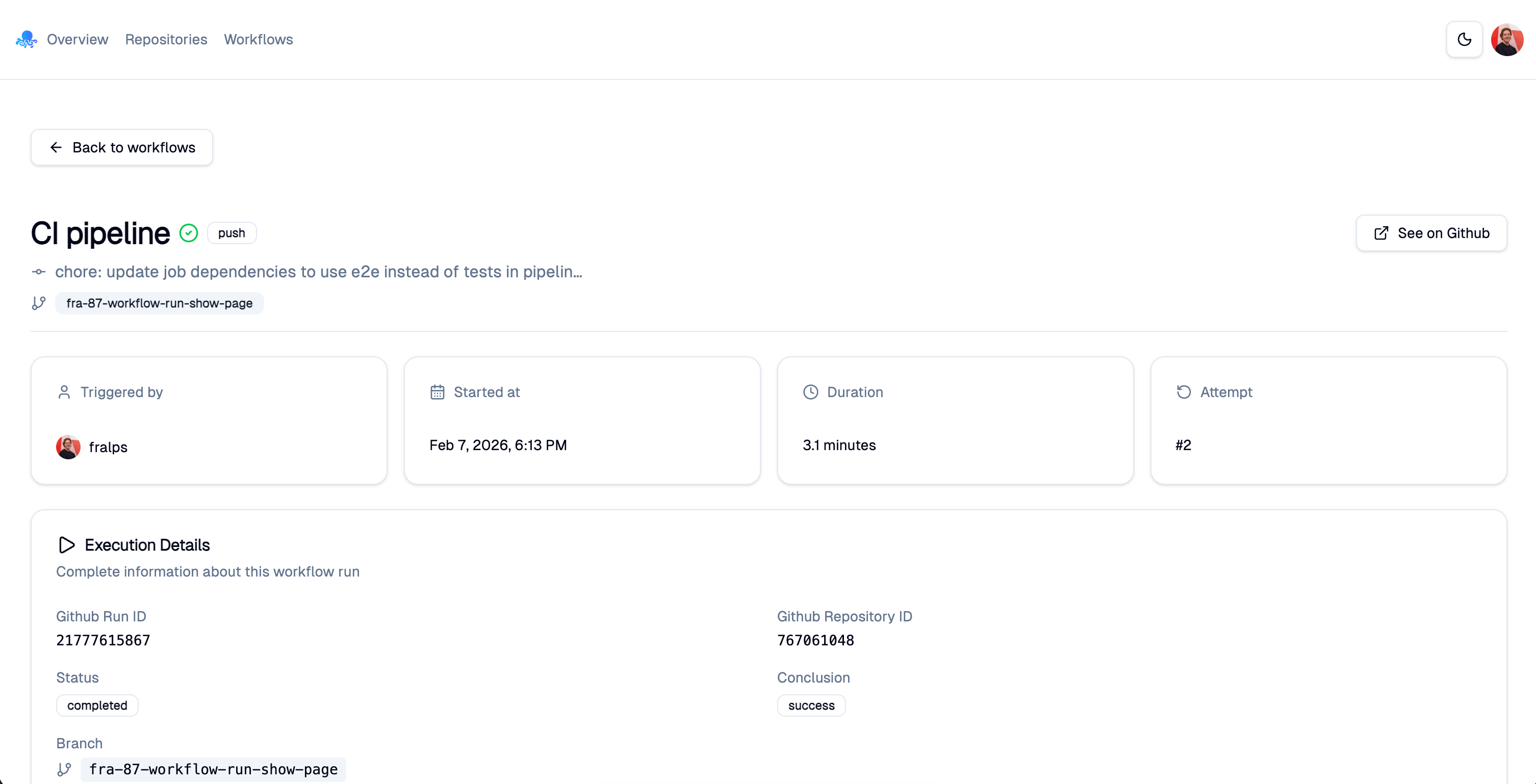 Workflow run details
